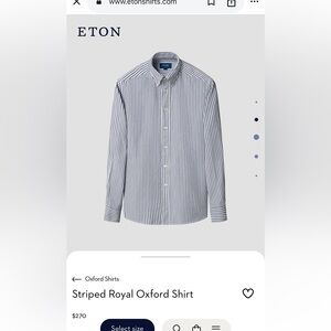 Eton Navy and White Striped Button Down Shirt